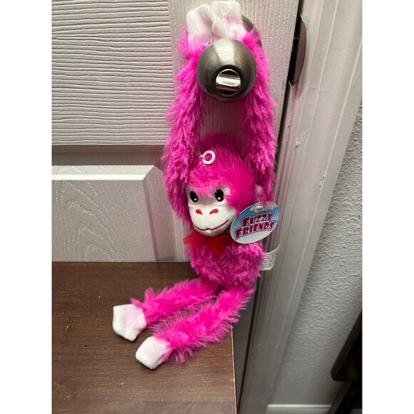 Fuzzy Friends Greenbrier Plush Hanging Pink Valentine's Day Monkey 12.5" NWT - Picture 1 of 5
